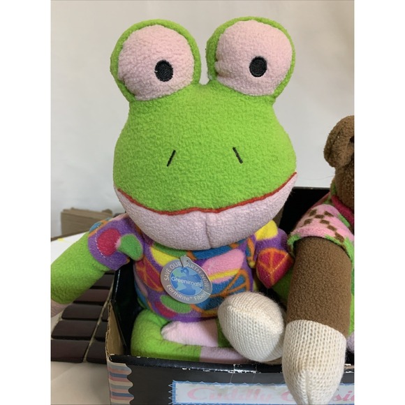 Dan Dee Sock Monkey Frog Pair 16 Inch Knit Stuffed Animal Toys NEW In Box Vntg - Picture 2 of 5